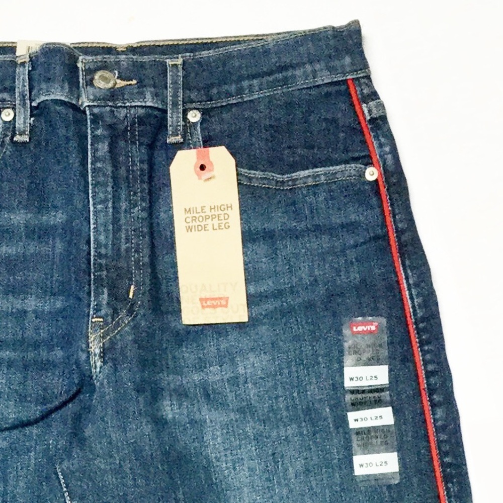 LEVI’S Mile High Wide Leg Crop Red Pipe Down Jeans, Dark Wash Sz 10 W30 L25 NWT - Picture 10 of 16